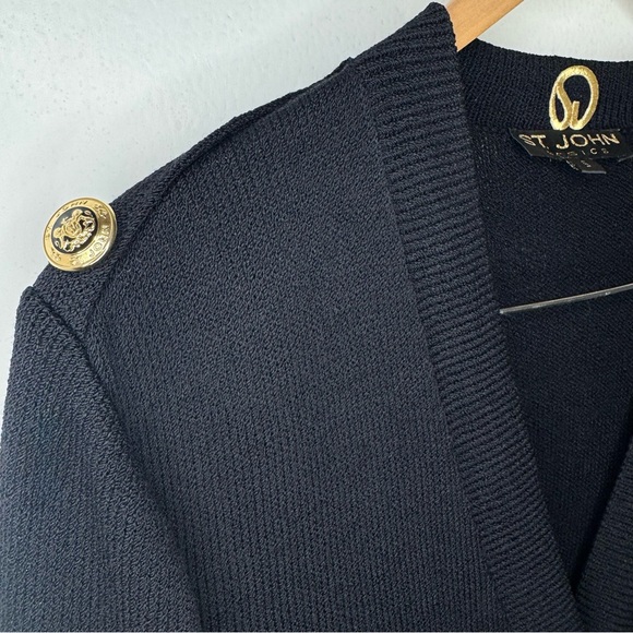 St. John Basics Santana Knit V neck cardigan black gold tone buttons Small 90’s - Picture 3 of 5